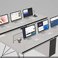 Multiple Computer Monitors On Modern Office Desk With Keyboard Mouse And Workstation Setup 3d model