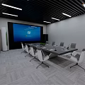 Modern Conference Room Interior With Long Table Ergonomic Chairs Large Screen And Small Plant