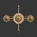 Golden Decorative Metal Structure With Dome Top And Hanging Ornamental Elements