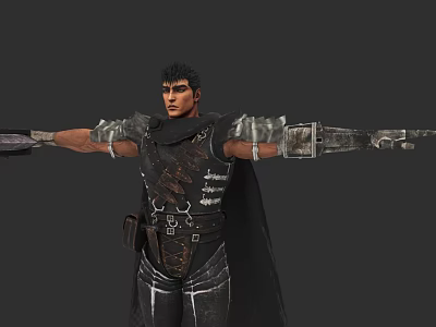 Game Movie Character Warrior With Arms Outstretched In Battle Armor Leather Outfit And Metal Guards 3d model