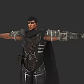 Game Movie Character Warrior With Arms Outstretched In Battle Armor Leather Outfit And Metal Guards