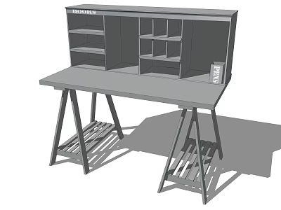 Minimalist Desk With Upper Bookshelf Crossed Legs And Lower Storage 3d model