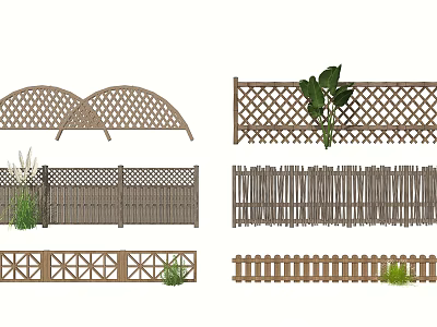 Wooden Garden Fences With Various Designs Including Lattice Arched And Simple Styles 3d model