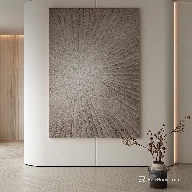 Abstract Painting With Radiating Textured Patterns As Wall Decor In Modern Neutral Interior 3d model 