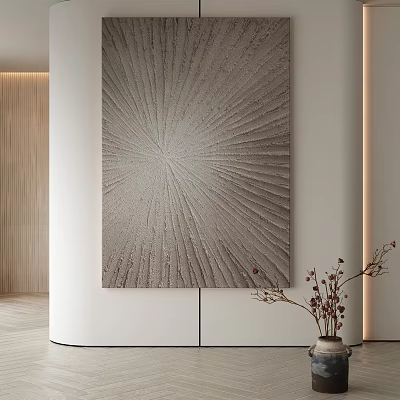 Abstract Painting With Radiating Textured Patterns As Wall Decor In Modern Neutral Interior 3d model