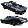 Sleek Black Classic Muscle Car With Red Taillights And Yellow Accent Wheels