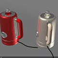 Stylish Kitchen Appliances Red And Cream Electric Kettles With Silver Dials And Black Power Cords