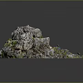 Natural Wood And Stone Rock Structure Decorated With Moss And Green Plants