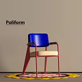 Poliform Blue Dining Chair With Red Frame And Beige Cushion On Rug
