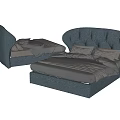Modern Gray Upholstered Double Bed with Tufted Headboard and Soft Pillows 3d model