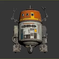 Smart Robot With Orange Dome White Body Mechanical Arms And Wheels