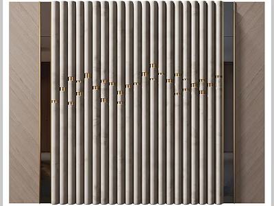 Modern Bedroom Accent Wall With Vertical Slats Golden Accents And Neutral Tones 3d model