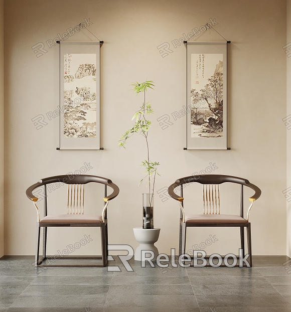 New Chinese Style Chair Single Chair Side Decorative Hanging Painting model