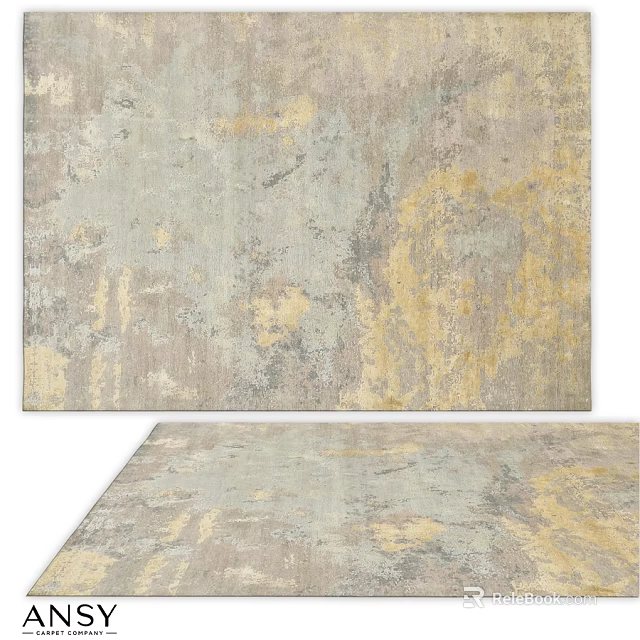 Modern Square Area Rug With Gray And Yellow Abstract Artistic Texture 3d model 