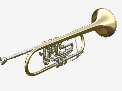 Golden Brass Trumpet Musical Instrument with Shiny Finish for Professional Music Performance 3d model