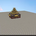Ancient Chinese Architecture with Multi Tiered Golden Roofs Red Walls and Overhanging Eaves