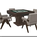 Entertainment Table with Green Surface and Four Beige Upholstered Wooden Leg Chairs