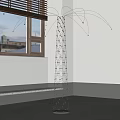 Modern Floor Lamp Near Window With String Lights And White Wall Gray Floor