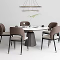 Modern Dining Table Set With Round Top And Upholstered Chairs 3d model