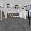 Modern Public Office Space Interior With Long Worktable White Chairs And Hanging Lights