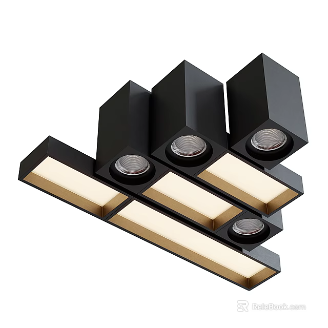 Modern Black Downlights and Spotlights with Multiple Lamps and Strip Lighting Design 3d model 
