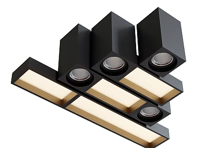 Modern Black Downlights and Spotlights with Multiple Lamps and Strip Lighting Design 3d model