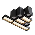 Modern Black Downlights and Spotlights with Multiple Lamps and Strip Lighting Design