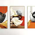 Modern Abstract Wall Art With Spiral Design Gold Orange And Geometric Elements 3d model