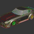 Dark Blue Retro Sports Car With Sleek Body And Black Red Accent Wheels