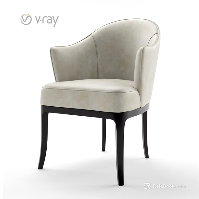 Modern Beige Accent Chair With Curved Armrests Upholstered Seat And Black Legs 3d model 