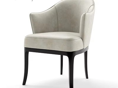 Modern Beige Accent Chair With Curved Armrests Upholstered Seat And Black Legs 3d model