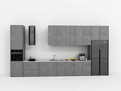 Modern Gray Kitchen Cabinets With Wall Base Units Refrigerator And Appliances 3d model