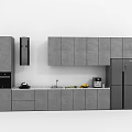 Modern Gray Kitchen Cabinets With Wall Base Units Refrigerator And Appliances 3d model