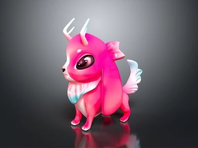 Cute Pink Horned Game and Movie Character With Big Eyes And Gradient Fur 3d model