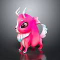 Cute Pink Horned Game and Movie Character With Big Eyes And Gradient Fur