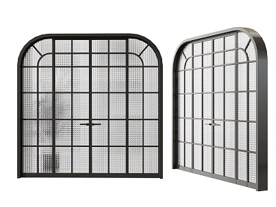 Arched Black Frame Double Doors With Grid Glass Design For Interior Spaces 3d model