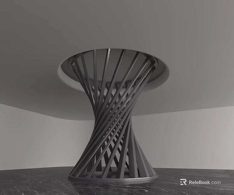 Modern Twisted Metal Column With Interlaced Stripes Circular Top And Minimalist Gray Background 3d model 