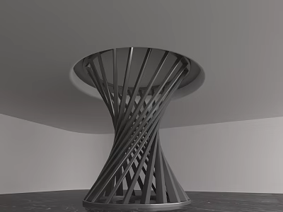 Modern Twisted Metal Column With Interlaced Stripes Circular Top And Minimalist Gray Background 3d model