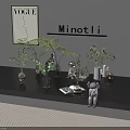 Stylish Indoor Aquatic Plants Display With Glass Vases Magazine And Figurines