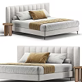 Modern Upholstered Double Bed With Tufted Headboard And Decorative Pillows 3d model