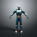 Detailed 3D Robot Character With Blue Brown Armor And Glowing Eyes Standing Pose