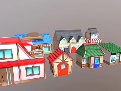 Colorful Commercial Street With Charming Shop Buildings And Diverse Roof Styles 3d model