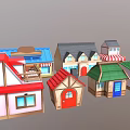 Colorful Commercial Street With Charming Shop Buildings And Diverse Roof Styles