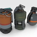 Three Different Colored Hand Grenades With Fuse Handle And Warning Label