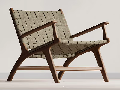 Woven Leisure Chair with Wooden Frame and Minimalist Design in Light Tone 3d model
