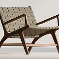 Woven Leisure Chair with Wooden Frame and Minimalist Design in Light Tone
