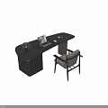 Modern Home Office Desk With Curved Surface Laptop Table Lamp And Comfortable Chair
