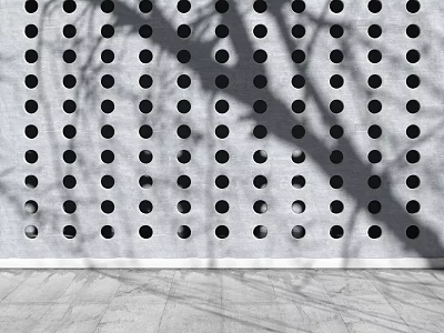 Gray Wall With Circular Holes And Tree Shadow On Concrete Floor 3d model