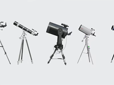 Professional Commercial Equipment Including Various Telescopes With Tripod Stands And Different Designs 3d model