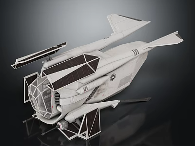 Futuristic Sci Fi Aircraft Model With Geometric Design White Body Solar Panels Dark Accents 3d model